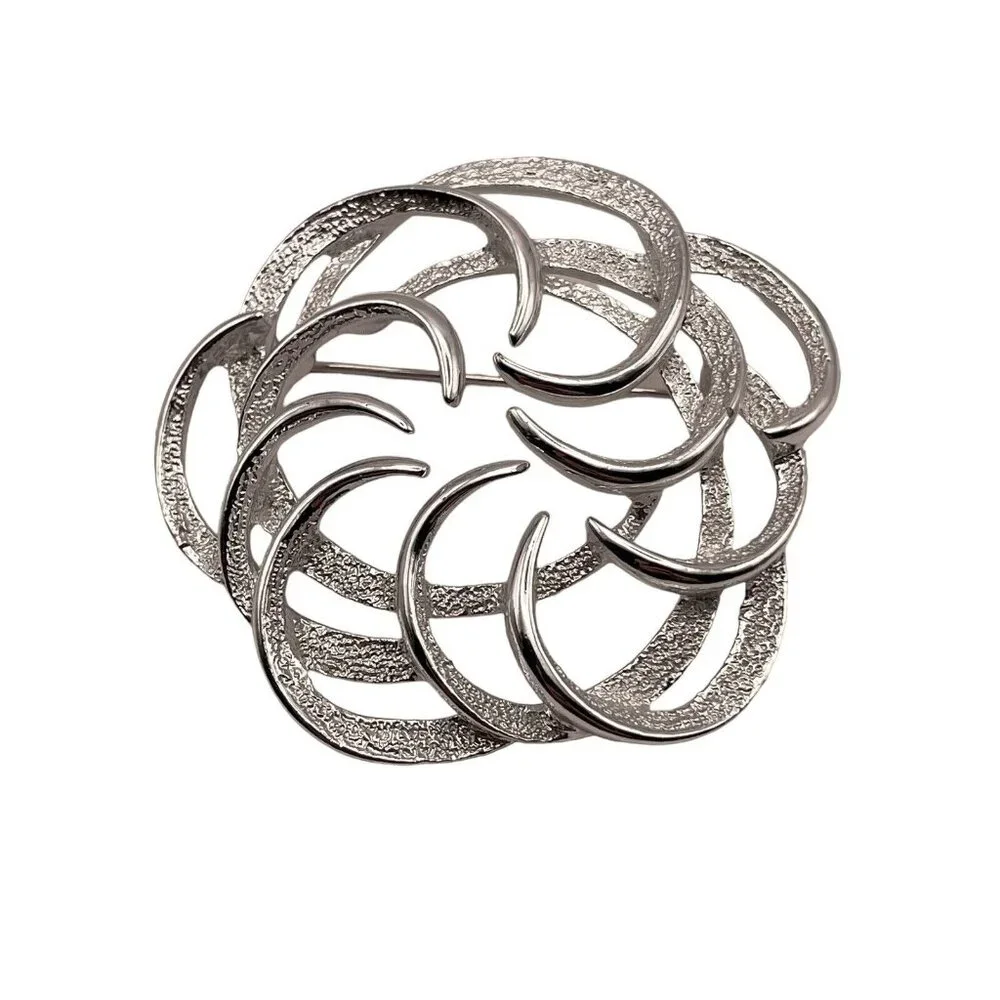 Sarah Coventry Tailored Swirl Pin Brooch Silver Tone Textured Vintage‎ Open Work